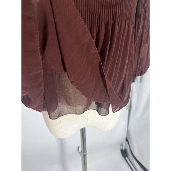 Wilfred Aritzia Chiffon Blouse Top XS Off The Shoulder Pleated Rust Brown - Picture 12 of 14